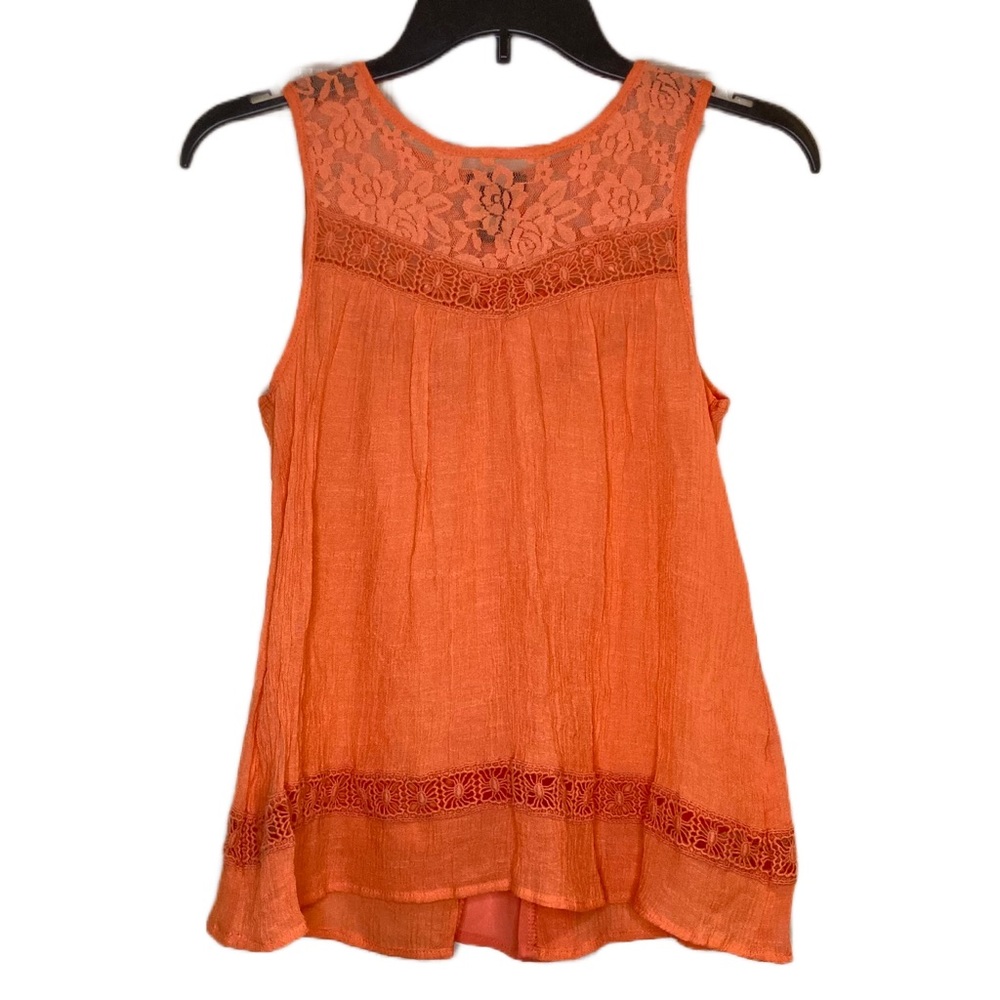 🌸Coral Sleeveless Blouse with Lace Details